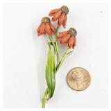 Three Pink Enamel Flower gold Tone Base Metal Brooch .