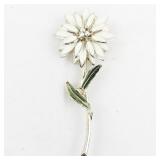White Enamel Flower gold Tone Base Metal Brooch .