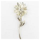 White Enamel Flower gold Tone Base Metal Brooch .