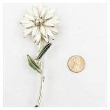 White Enamel Flower gold Tone Base Metal Brooch .
