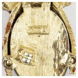 Art/Mode Art Brown & Green Enamel & Rhinestone Owl gold Tone Base Metal Brooch .