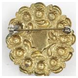 Vintage Carved White Cameo Gold Tone Base Metal Brooch .