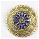 Blue Flower Circle Gold Tone Base Metal Brooch .