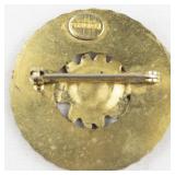 Blue Flower Circle Gold Tone Base Metal Brooch .