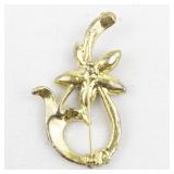 Orange Rhinestone Swirl Flower Gold Tone Base Metal Brooch .