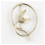 Van Dell  Pearl Accented Swirl Flower12 Gf Brooch .
