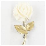 White Flower Gold Tone Base Metal Brooch .