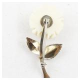 White Flower Gold Tone Base Metal Brooch .