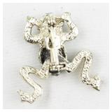 Green Frog Jumper Gold Tone Base Metal Brooch . Missing Some Gem Stones