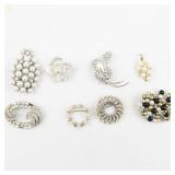 Group of 8 Pearl Base Metal Brooches.