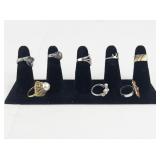 Set of eight  Gold & Silver Tone Base Metal Rings . Size 5.5-6.