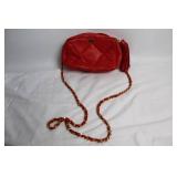 Bascora Red Quilted Leather Crossbody Bag with Tassel