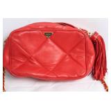 Bascora Red Quilted Leather Crossbody Bag with Tassel