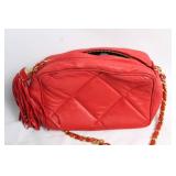 Bascora Red Quilted Leather Crossbody Bag with Tassel