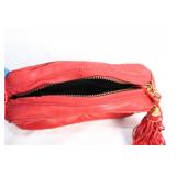 Bascora Red Quilted Leather Crossbody Bag with Tassel