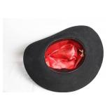 Vintage Black Cowboy Hat with Red Interior, Size 7 1/4