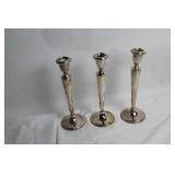 Set of 3 Vintage Sterling Silver Candlestick Holders