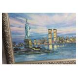 Framed Artwork Featuring Statue of Liberty with New York City Skyline