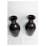 Pair of Vintage Black Glass Vases with Brown Speckles