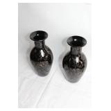 Pair of Vintage Black Glass Vases with Brown Speckles
