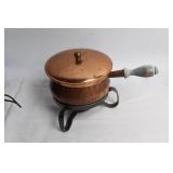 Set of Vintage Copper and Enamel Cookware with Decorative Silverware