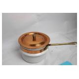 Set of Vintage Copper and Enamel Cookware with Decorative Silverware