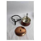 Set of Vintage Copper and Enamel Cookware with Decorative Silverware