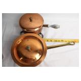 Set of Vintage Copper and Enamel Cookware with Decorative Silverware