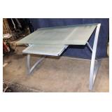 Contemporary Frosted Glass Top Writing Desk with Silver Metal Frame