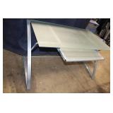 Contemporary Frosted Glass Top Writing Desk with Silver Metal Frame