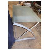 Contemporary Frosted Glass Top Writing Desk with Silver Metal Frame