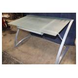 Contemporary Frosted Glass Top Writing Desk with Silver Metal Frame