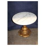 Vintage Marble Top Side Table with Ornate Gold Pedestal