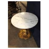 Vintage Marble Top Side Table with Ornate Gold Pedestal