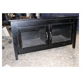 Black Wooden TV Stand with Glass Doors