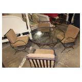 5-Piece Patio Dining Set with Round Glass Top Table and Cushioned Chairs