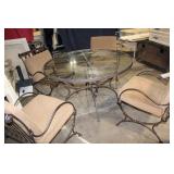 5-Piece Patio Dining Set with Round Glass Top Table and Cushioned Chairs