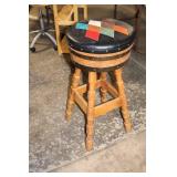 Vintage Wooden Stool with Patchwork Cushion