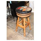 Vintage Wooden Stool with Patchwork Cushion