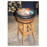 Vintage Wooden Stool with Patchwork Cushion