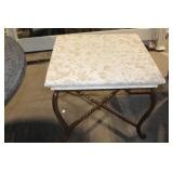 Vintage Square Iron Table with Textured Stone Top and Ornate Legs
