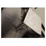 Vintage Square Iron Table with Textured Stone Top and Ornate Legs