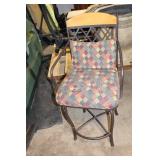 Used Bar Stool with Metal Frame and Patterned Cushion