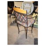 Used Bar Stool with Metal Frame and Patterned Cushion