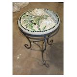 Mosaic Bistro Table with Metal Base and Floral Design