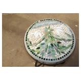 Mosaic Bistro Table with Metal Base and Floral Design