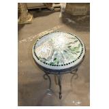 Mosaic Bistro Table with Metal Base and Floral Design