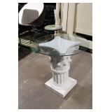 Elegant White Pedestal Table with Glass Top