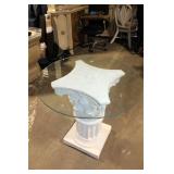 Elegant White Pedestal Table with Glass Top