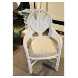 Vintage White Rattan Dining Chair with Beige Cushioned Seat